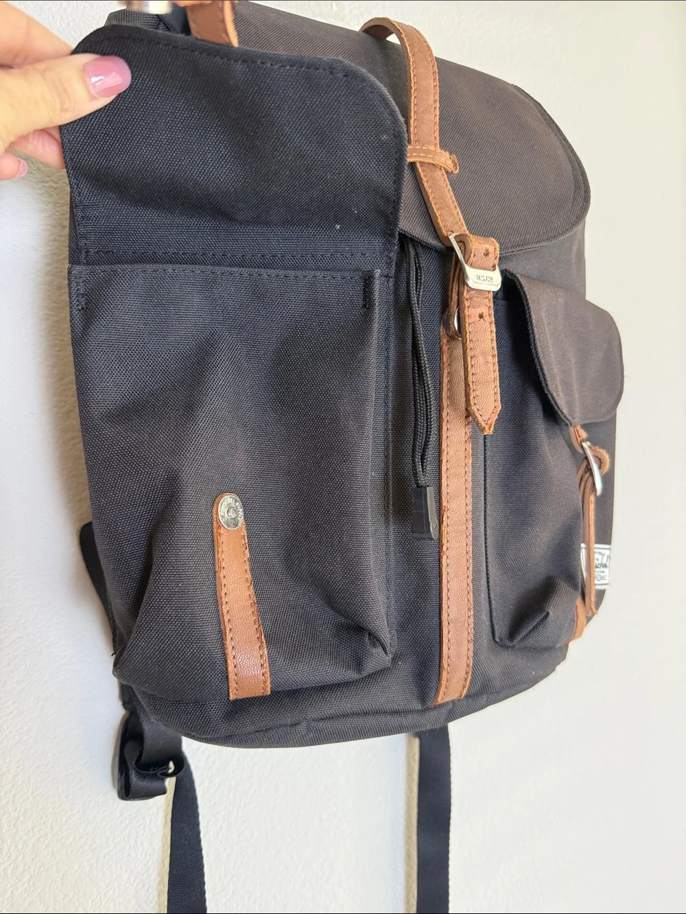Herschel Little America Backpack Canvas Brown Faux Leather Laptop Travel Bag